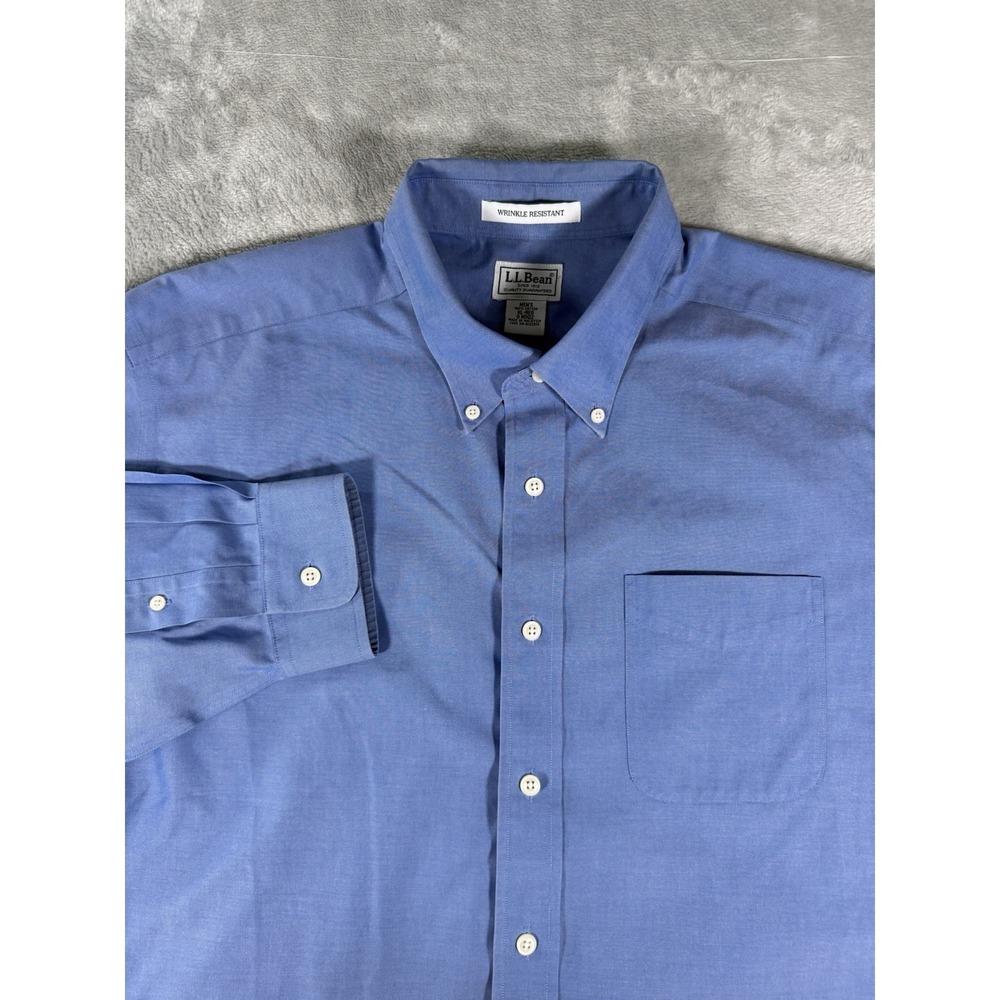 LL Bean Shirt Men's XL Regular Blue Wrinkle Resistant Long Sleeve Button Up